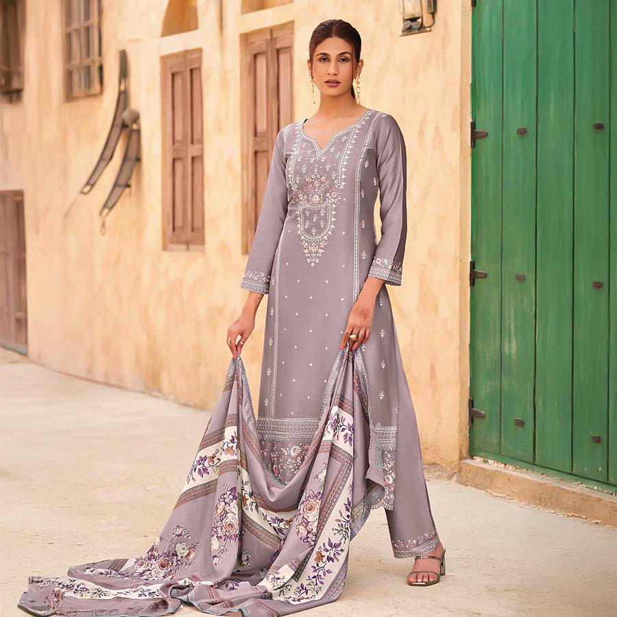 Grey  Jam Cotton Casual Wear Salwar Kameez