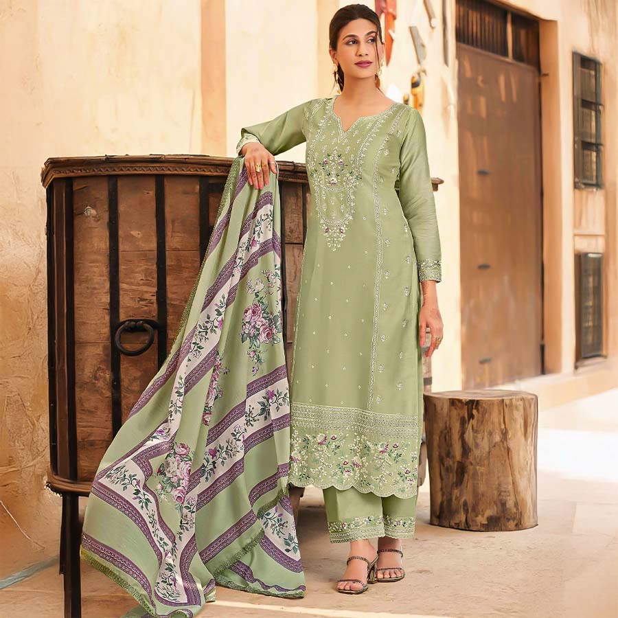 Green  Jam Cotton Casual Wear Salwar Kameez