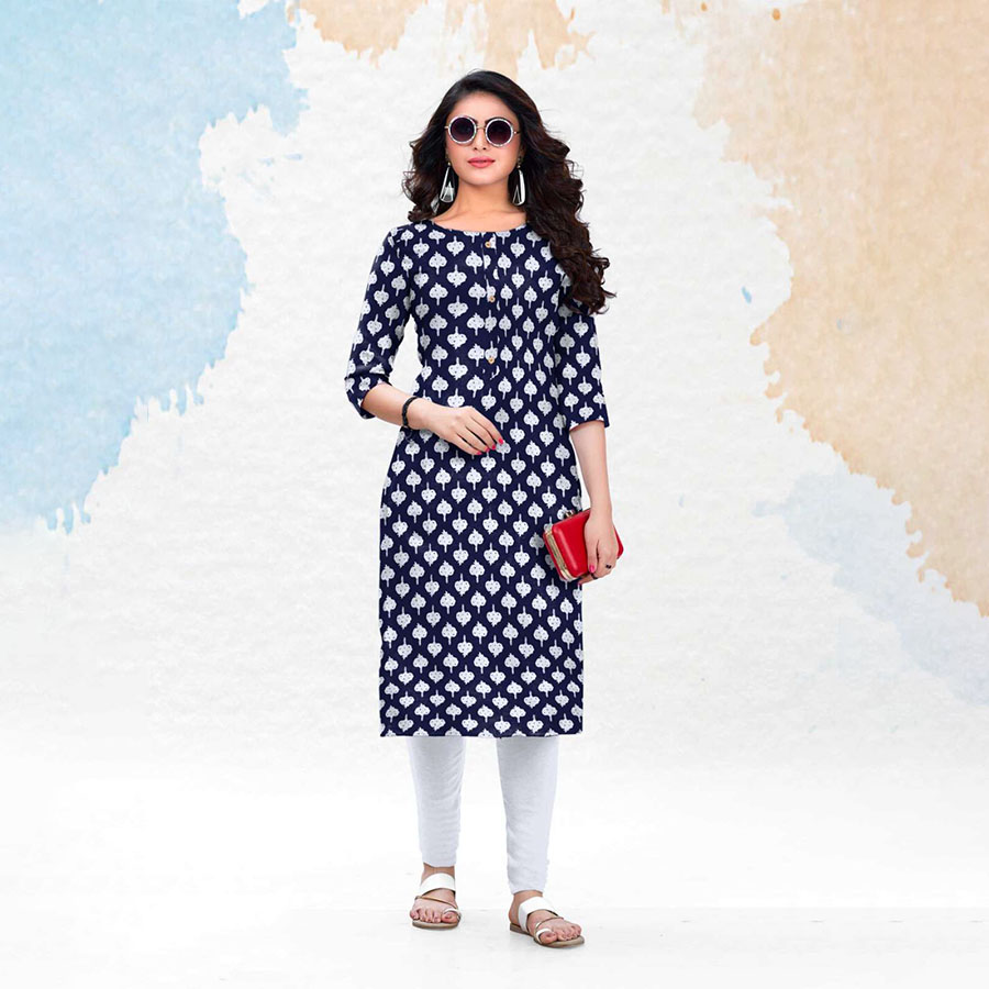 Blue  Cotton Printed Salwar Kameez