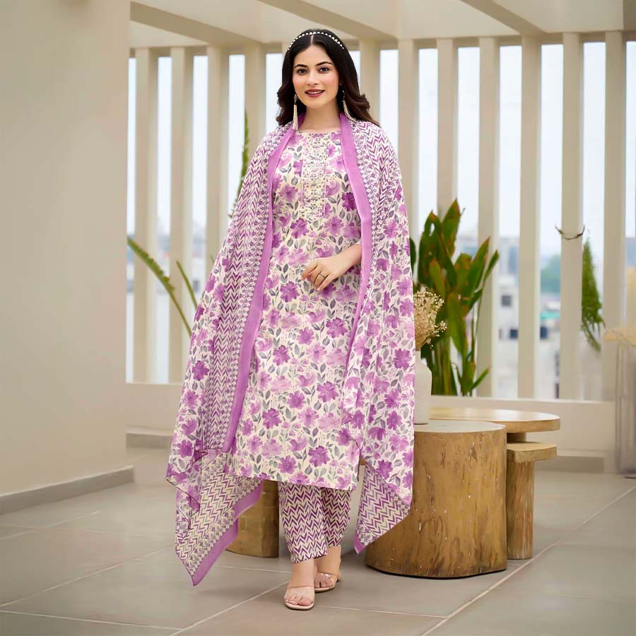 Purple  Cotton Casual Wear Salwar Kameez