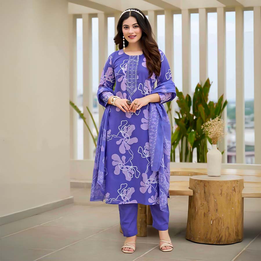 Violet Cotton Casual Wear Salwar Kameez