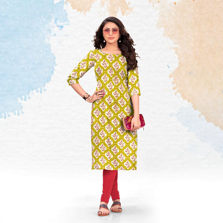 Yellow Cotton Printed Salwar Kameez