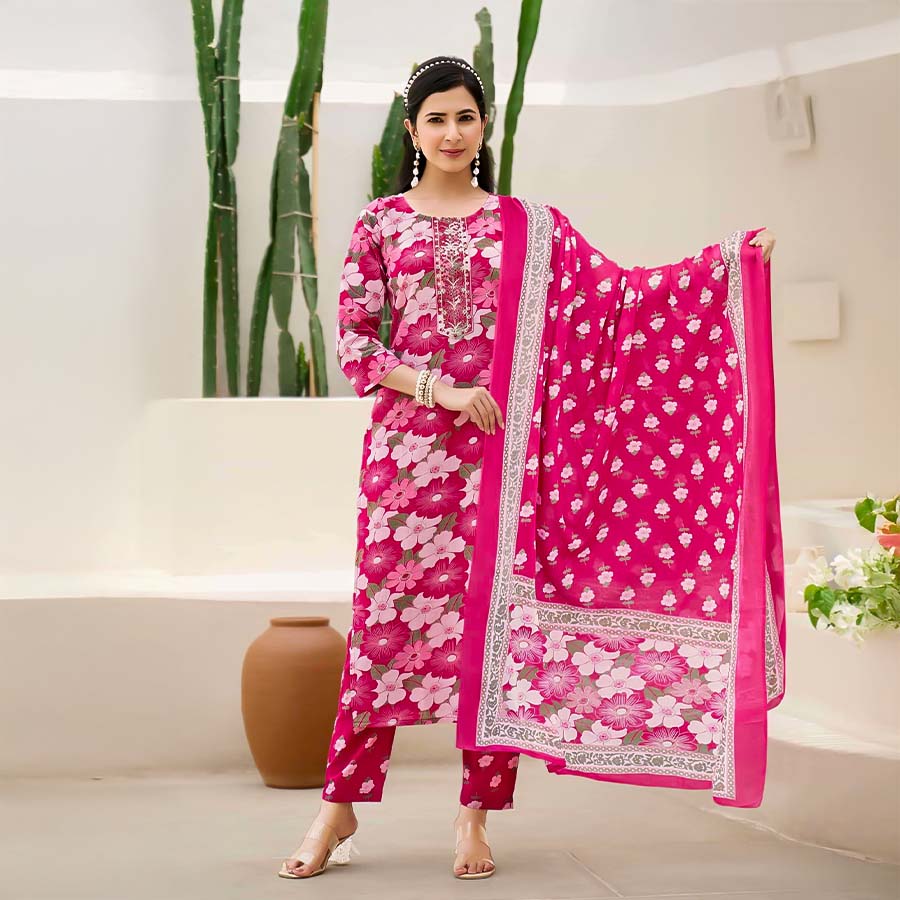 Magenta Cotton Casual Wear Salwar Kameez