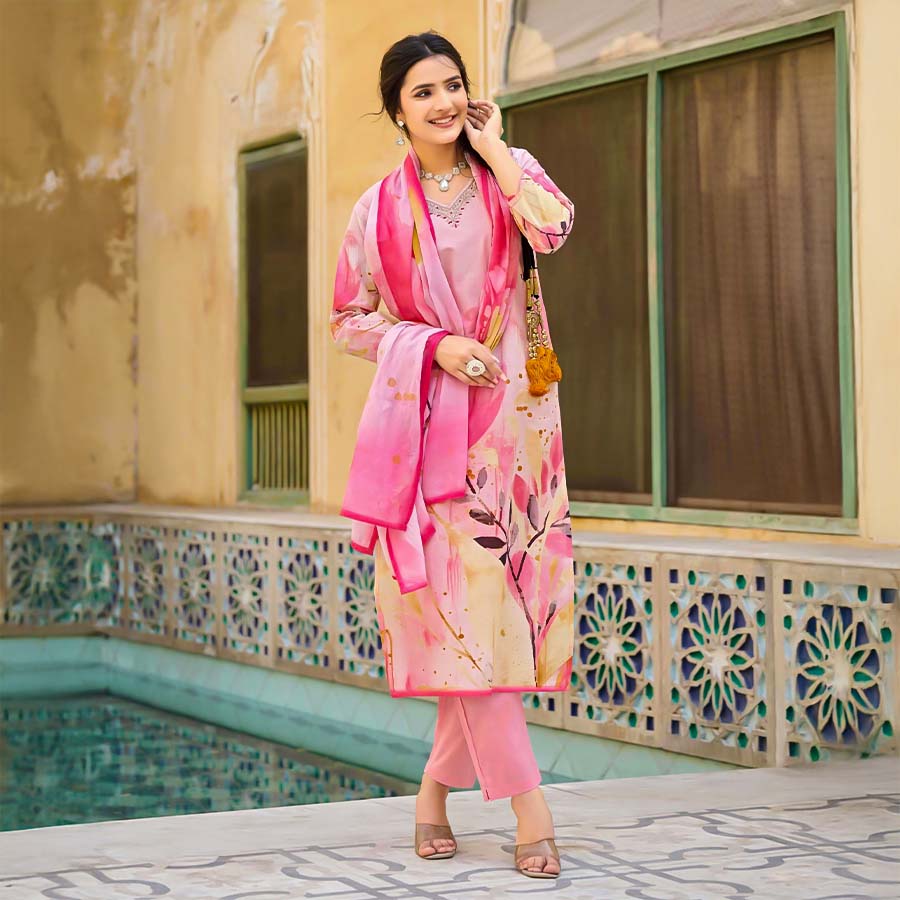 Pink  Cotton Casual Wear Salwar Kameez