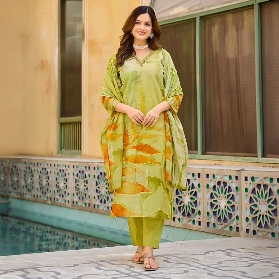 Green  Cotton Casual Wear Salwar Kameez
