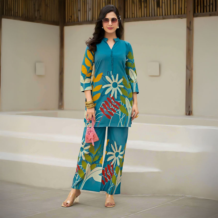Cyan Cotton Casual Wear Kurti
