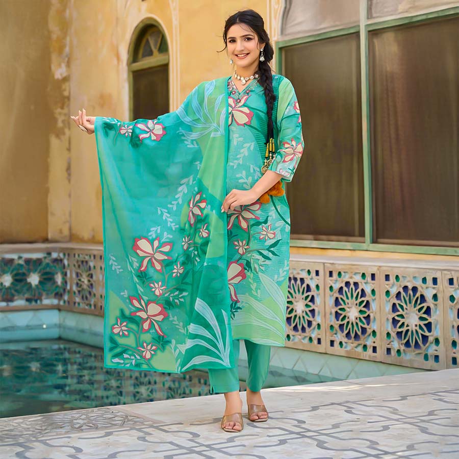 Green  Cotton Casual Wear Salwar Kameez