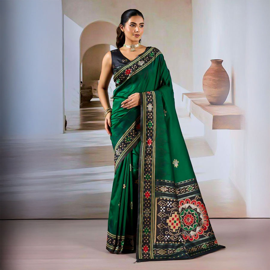 Green  Handloom Weaving Silk Casual Wear Saree