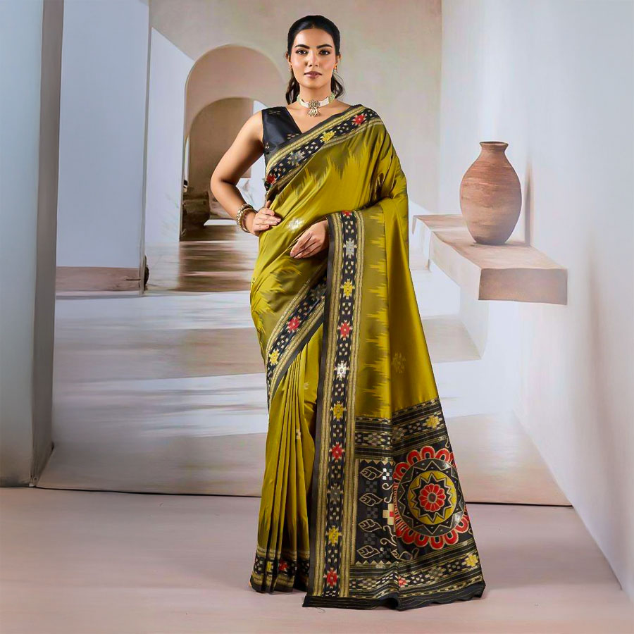 Green Handloom Weaving Silk Casual Wear Saree