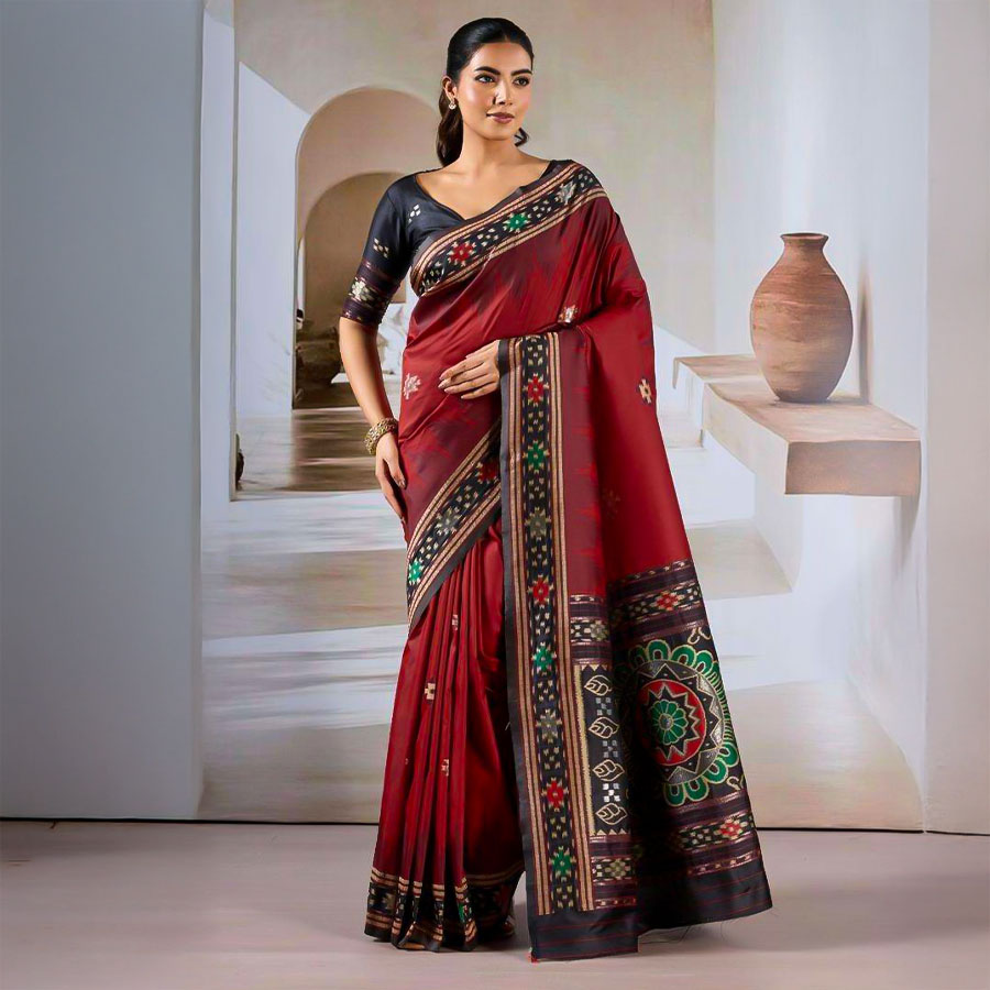 Red  Handloom Weaving Silk Casual Wear Saree