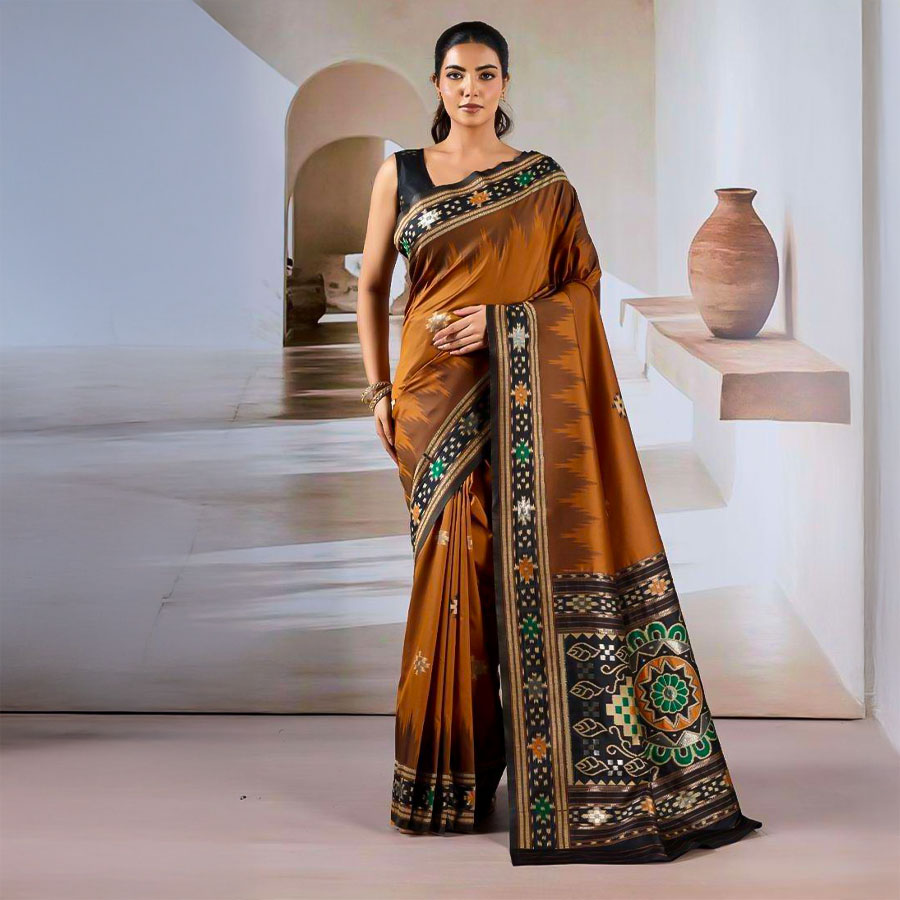 Orange  Handloom Weaving Silk Casual Wear Saree