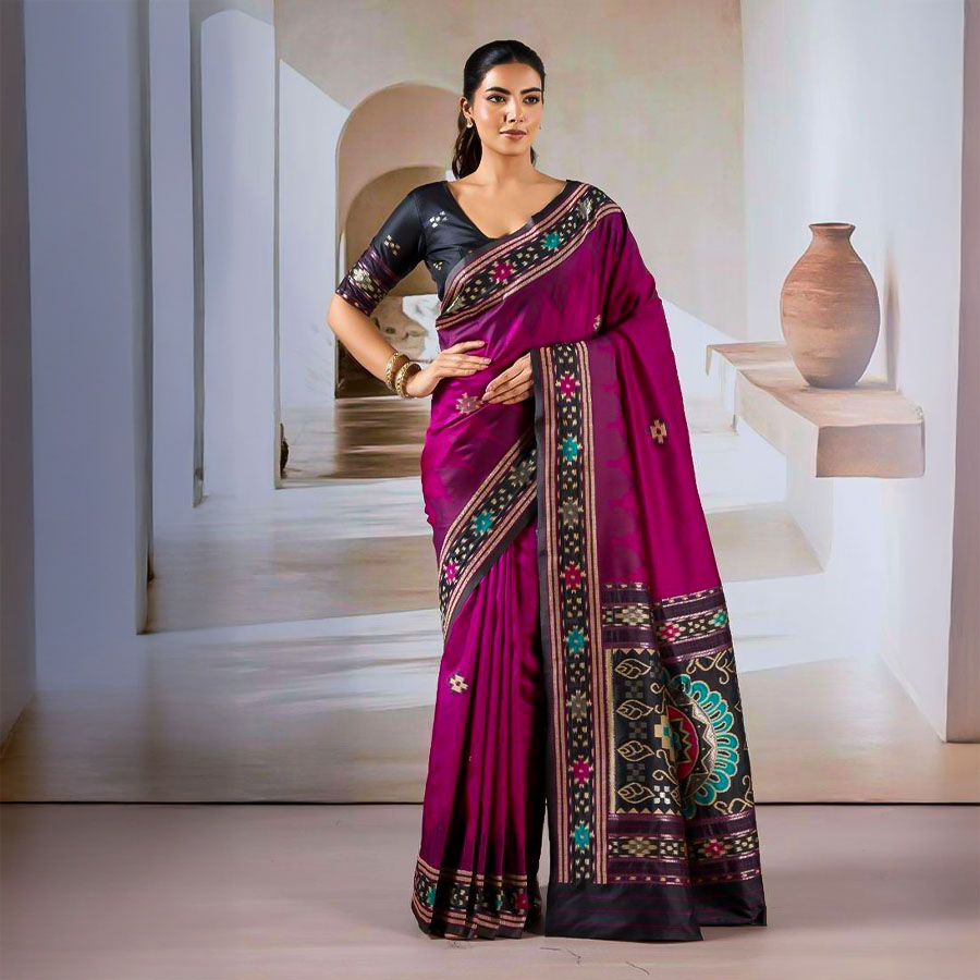 Magenta  Handloom Weaving Silk Casual Wear Saree