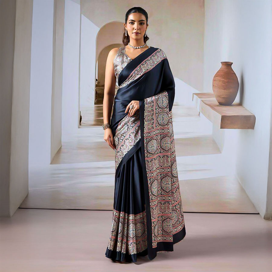 Blue  Modal Satin Casual Wear Saree