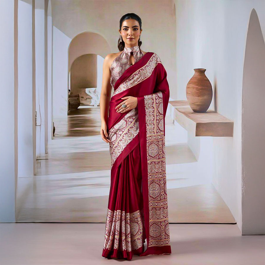 Red  Modal Satin Casual Wear Saree