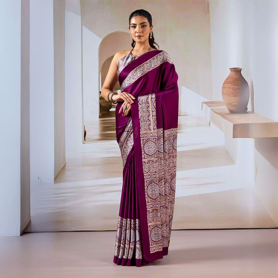Violet Modal Satin Casual Wear Saree