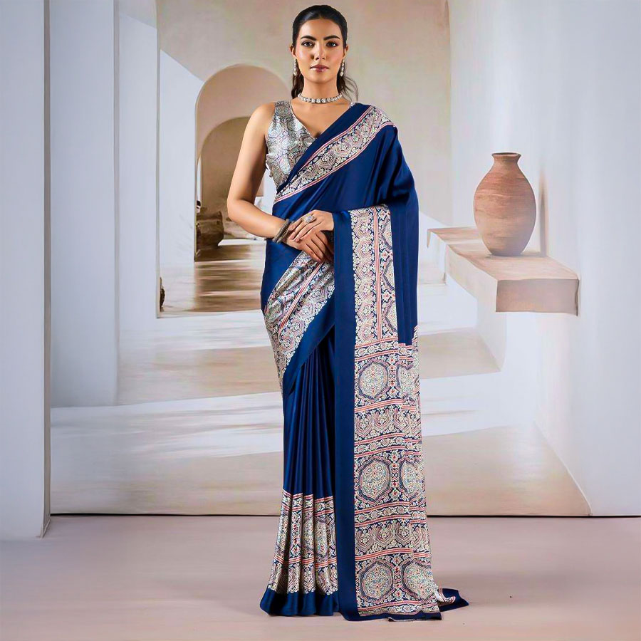 Blue  Modal Satin Casual Wear Saree