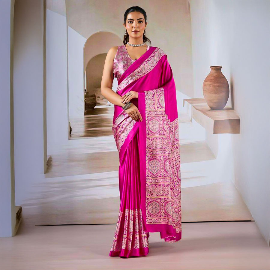 Magenta  Modal Satin Casual Wear Saree