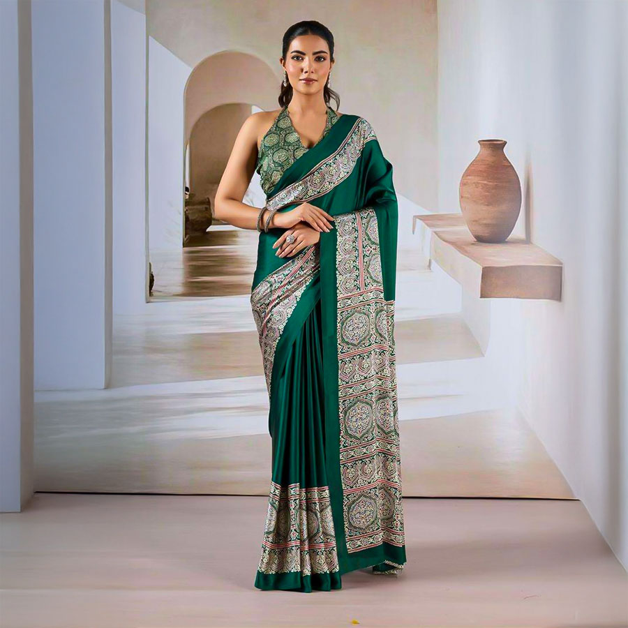 Green Modal Satin Casual Wear Saree