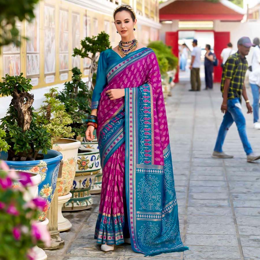 Magenta  Silk  Party Wear Saree
