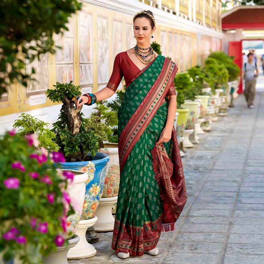 Green  Silk  Party Wear Saree