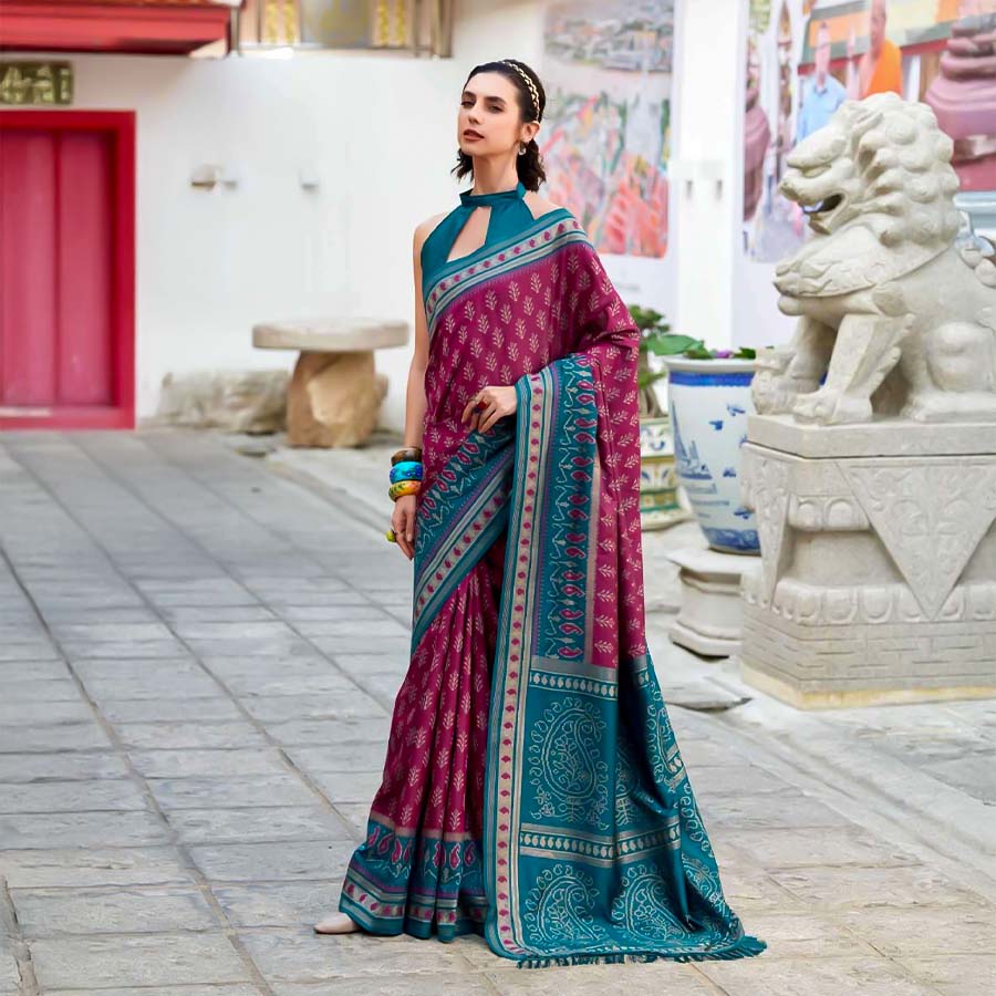 Magenta  Silk  Party Wear Saree