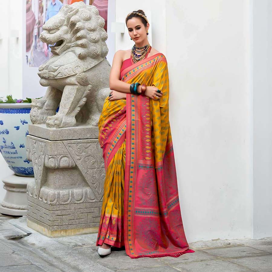 Yellow  Silk  Party Wear Saree