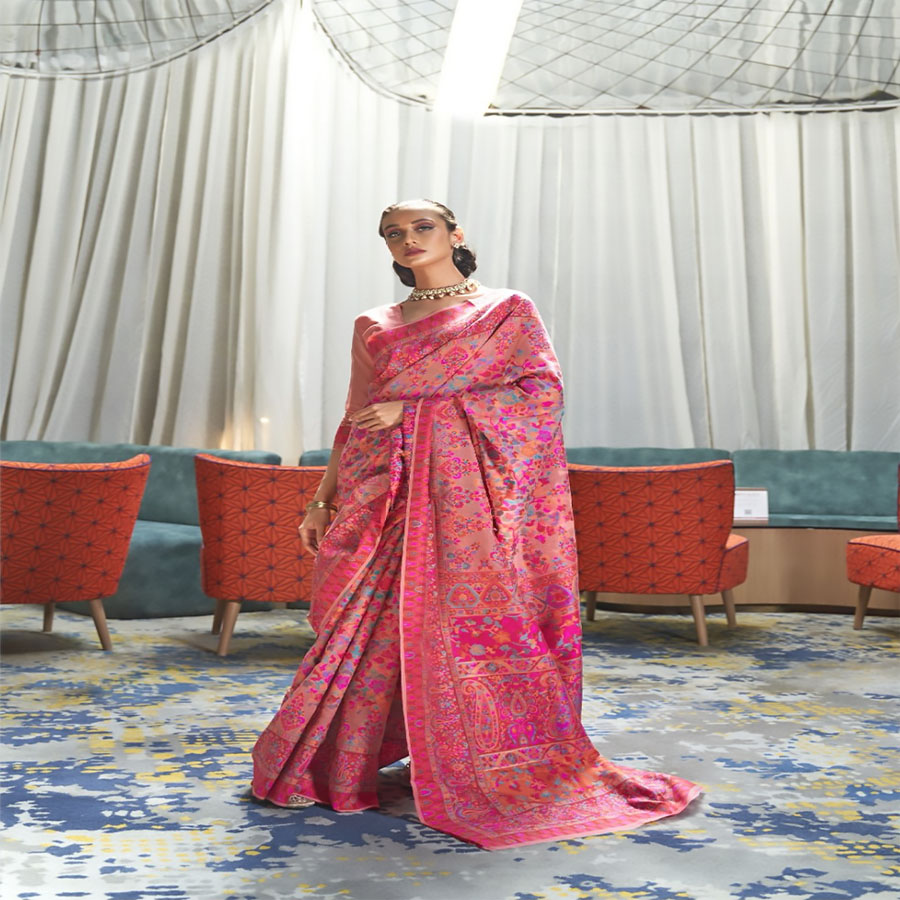 Pink Kashmiri modal Partywear Saree