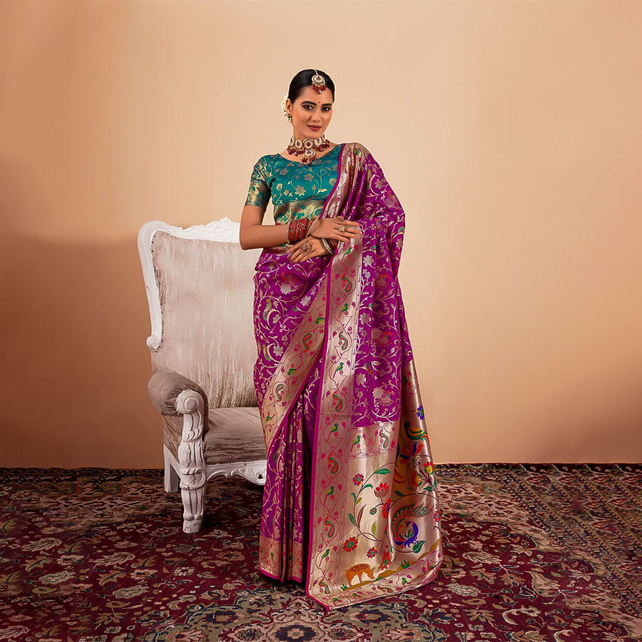 Purple Paithani Silk Party Wear Saree