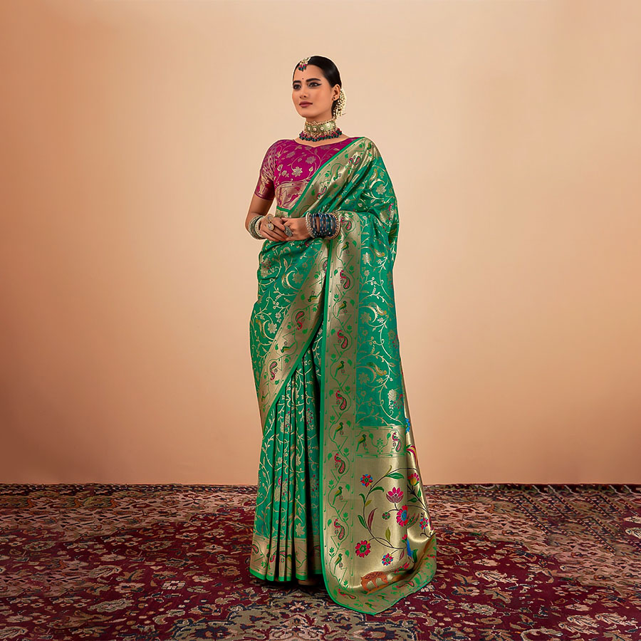 Green Paithani Silk Party Wear Saree