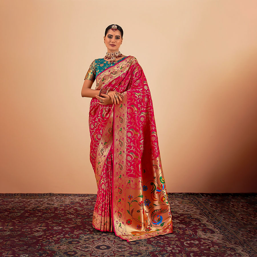 Orange Paithani Silk Party Wear Saree