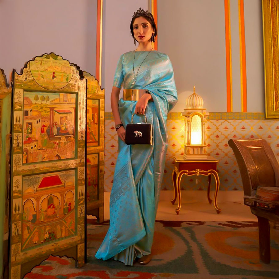 Blue  Satin Party Wear Saree