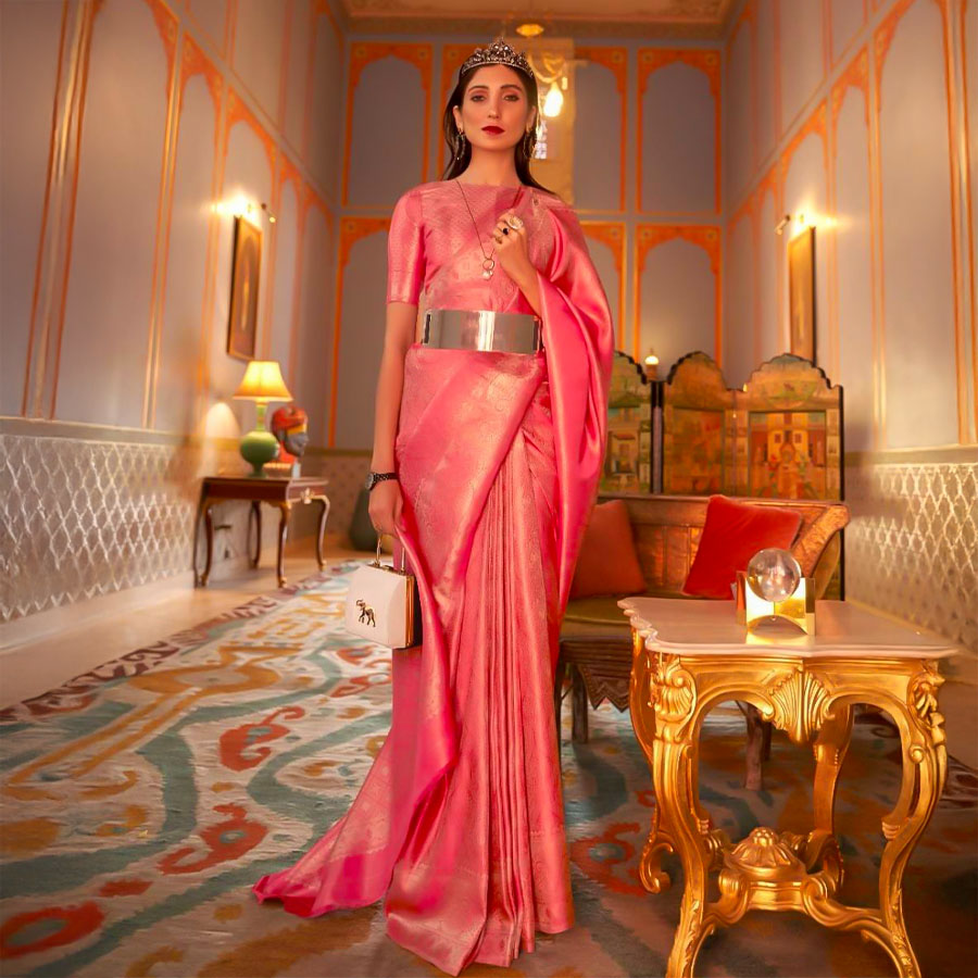 Red  Satin Party Wear Saree