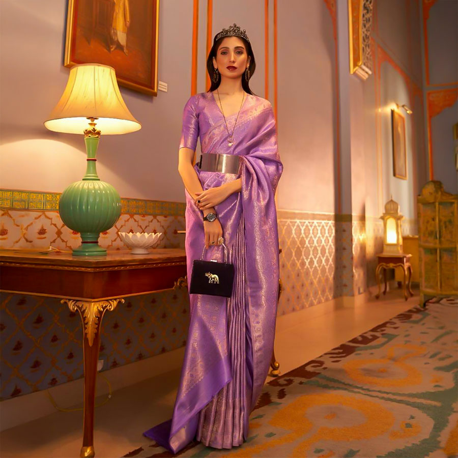 Violet  Satin Party Wear Saree