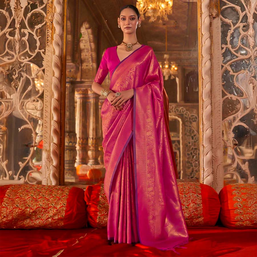 Red  Handloom Weaving Silk Casual Wear Saree