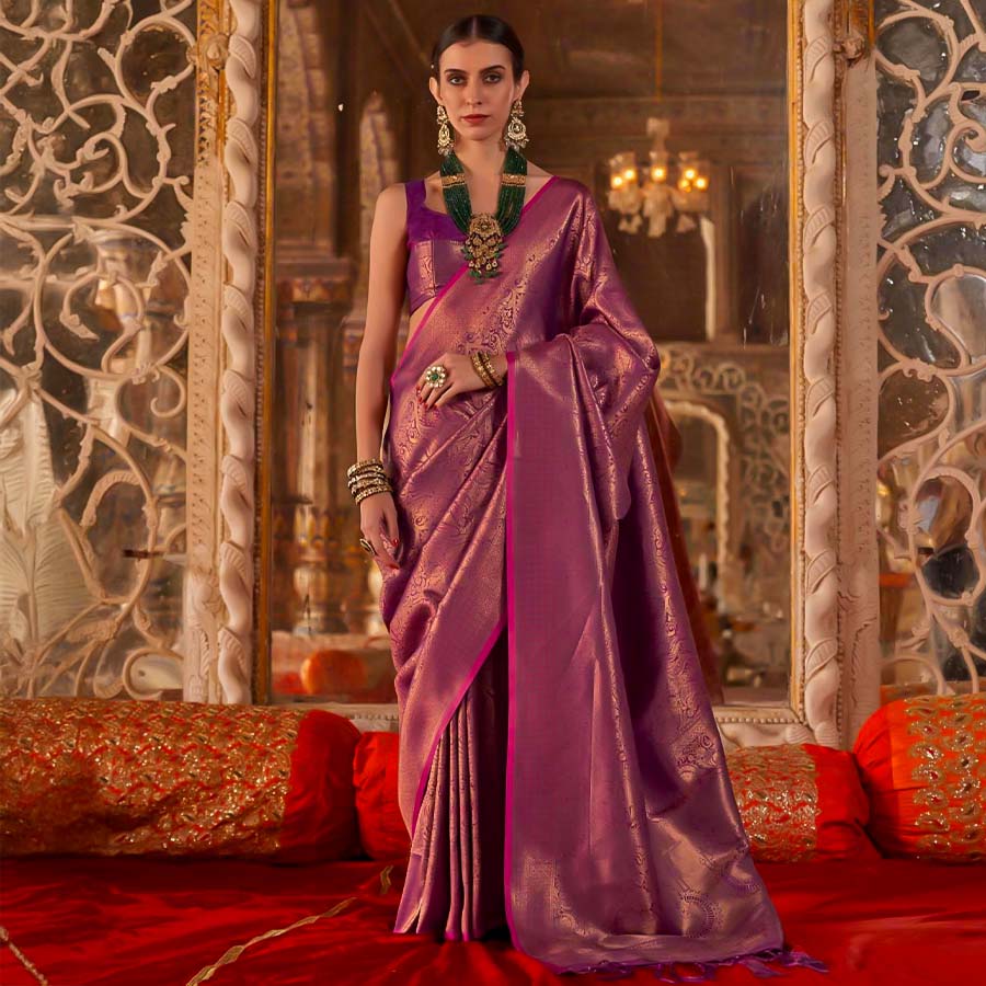Violet Handloom Weaving Silk Casual Wear Saree