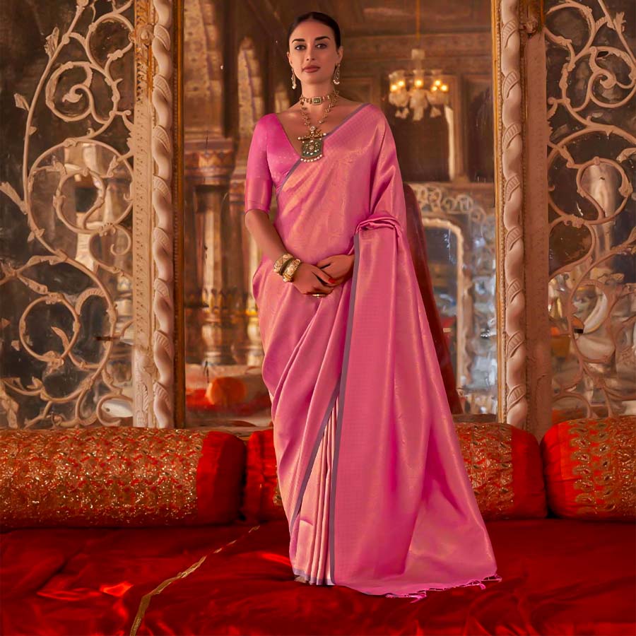 Pink  Handloom Weaving Silk Casual Wear Saree