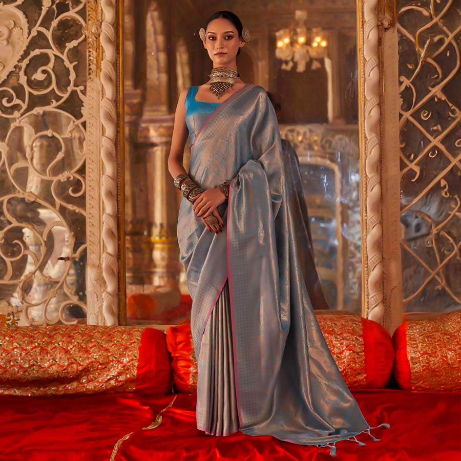 Grey Handloom Weaving Silk Casual Wear Saree