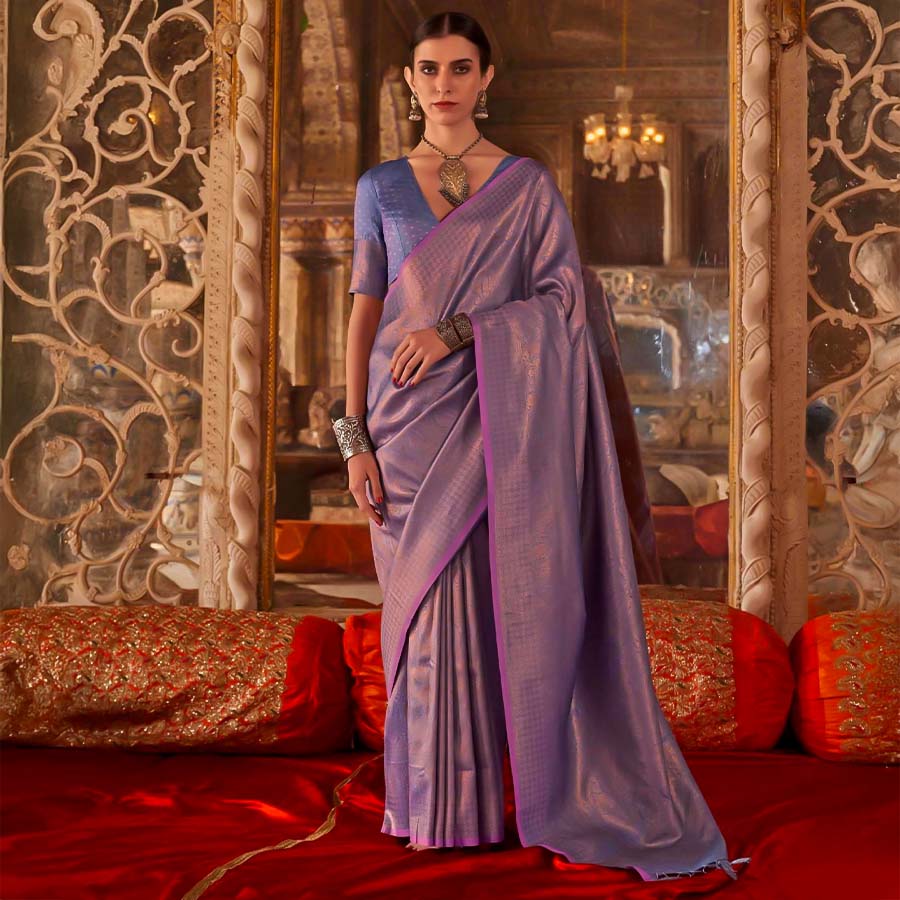 Violet Handloom Weaving Silk Casual Wear Saree