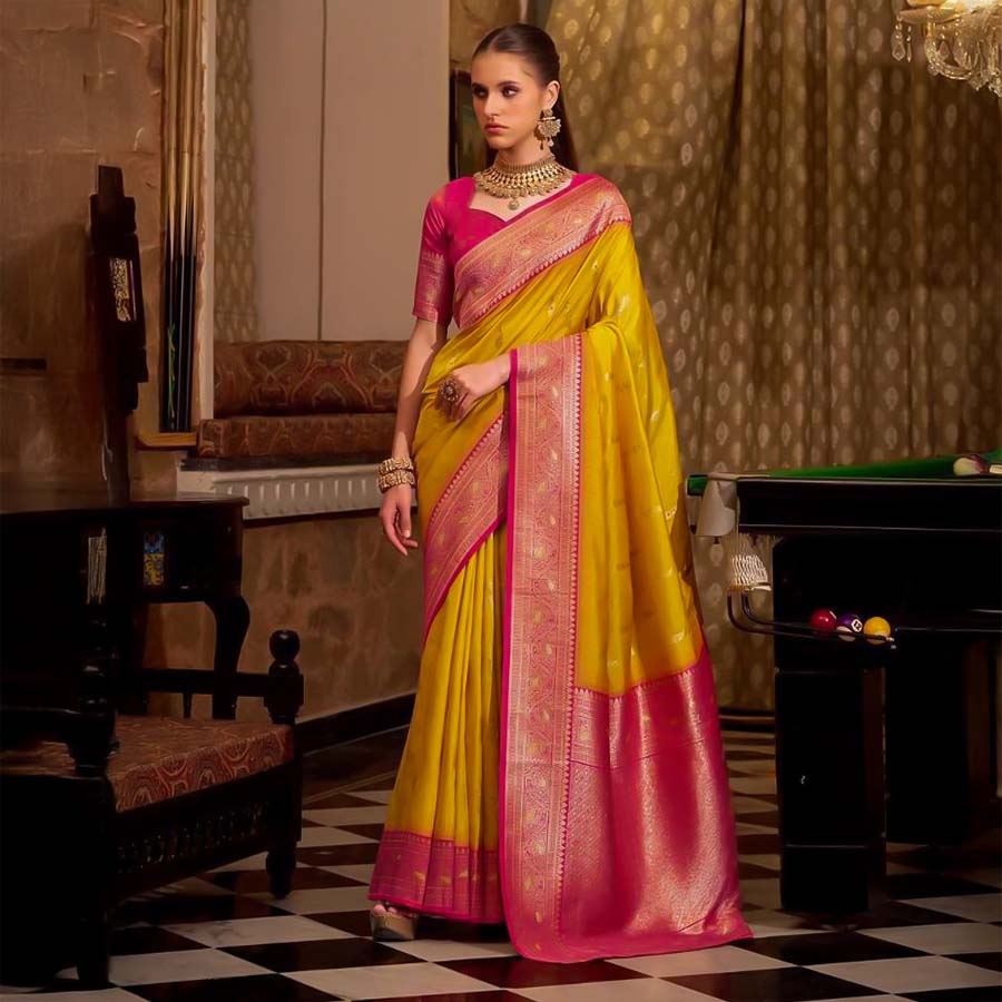Yellow  Soft Silk Casual Wear Saree