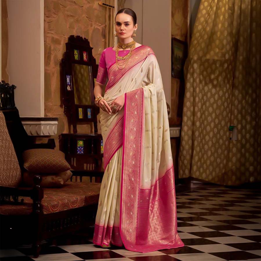 White Soft Silk Casual Wear Saree