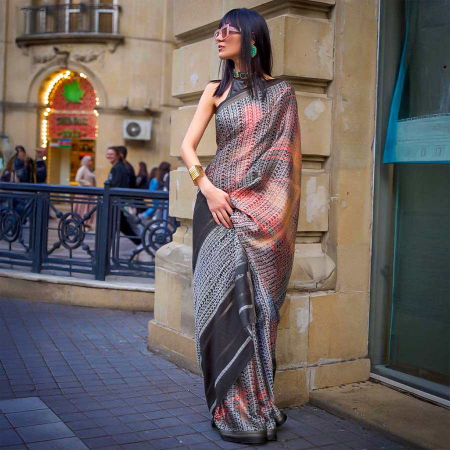 Grey  Viscose  Casual Wear Saree