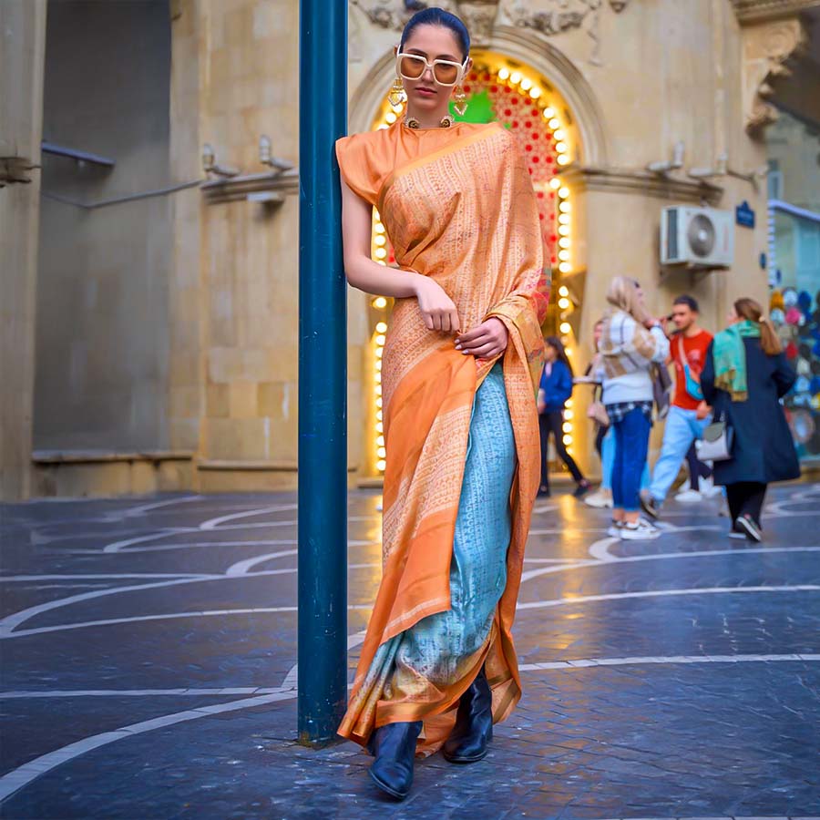 Orange  Viscose  Casual Wear Saree