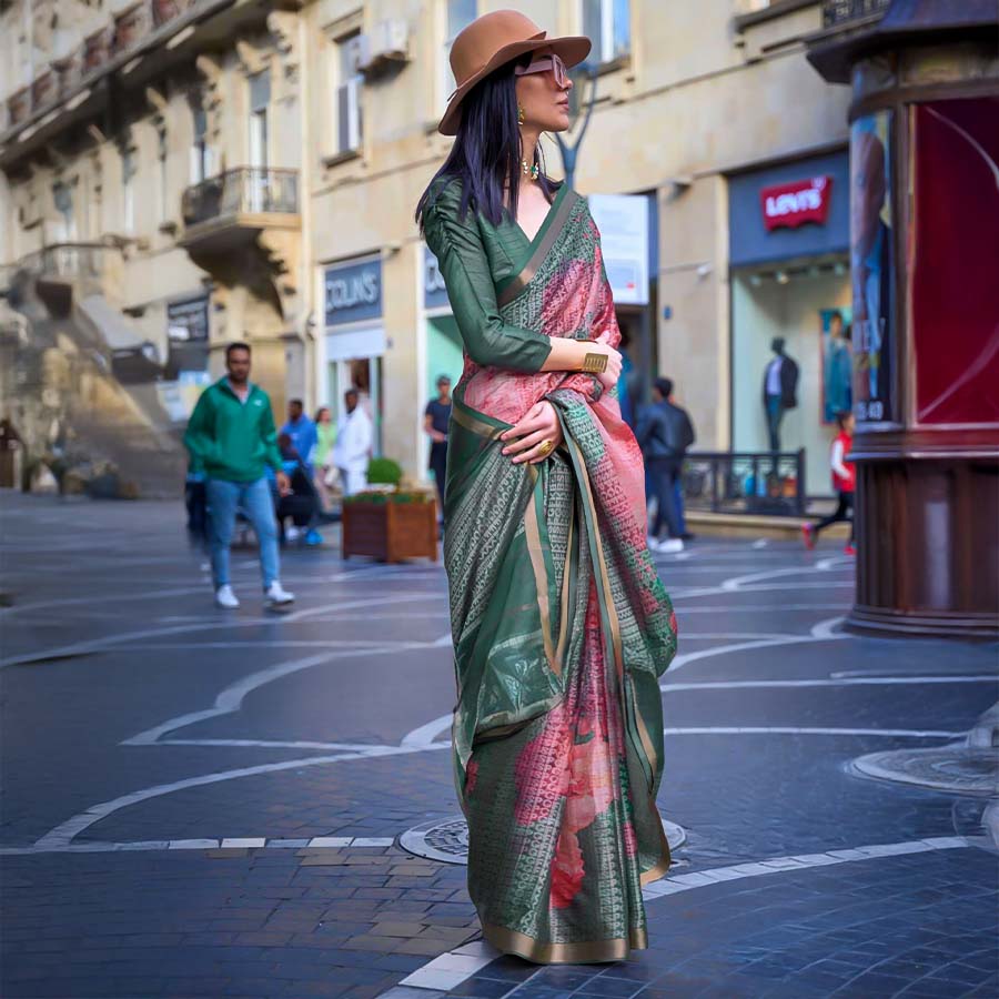 Green  Viscose  Casual Wear Saree