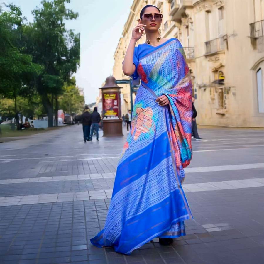Blue Viscose  Casual Wear Saree