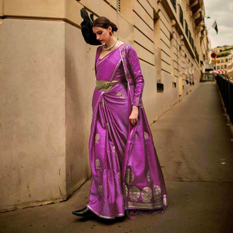 Purple Satin Casual Wear Saree