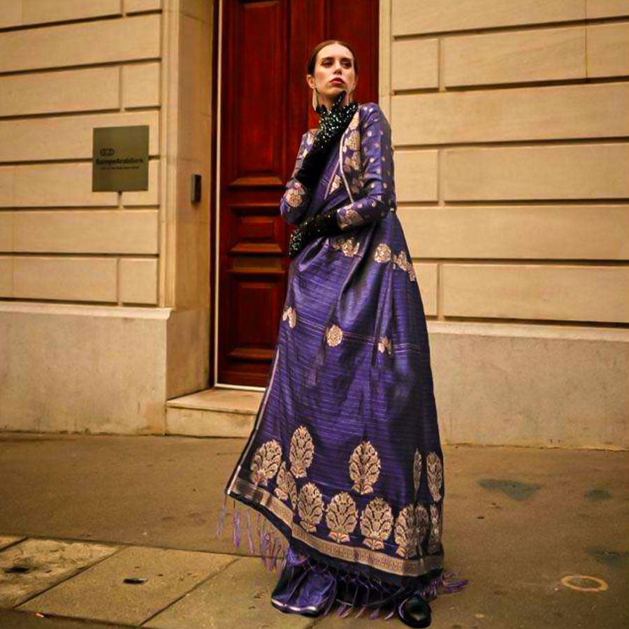 Violet  Satin Casual Wear Saree