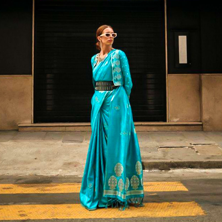 Blue Satin Casual Wear Saree