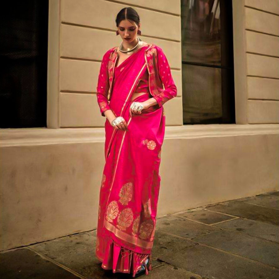 Red Satin Casual Wear Saree