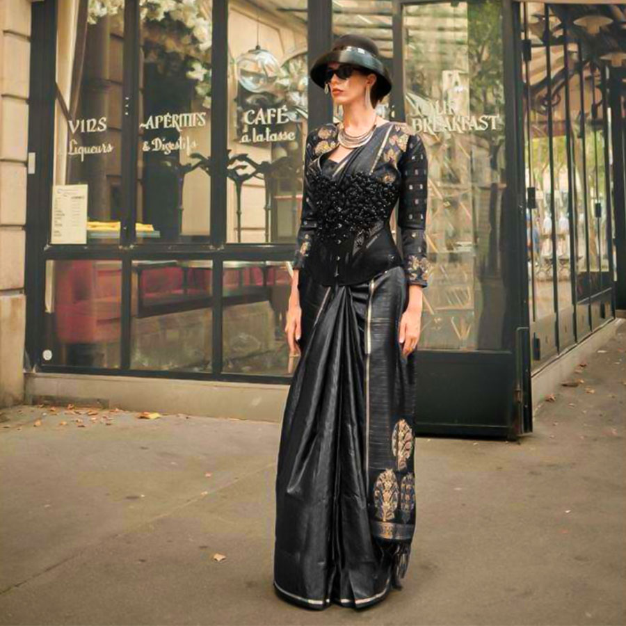 Black  Satin Casual Wear Saree