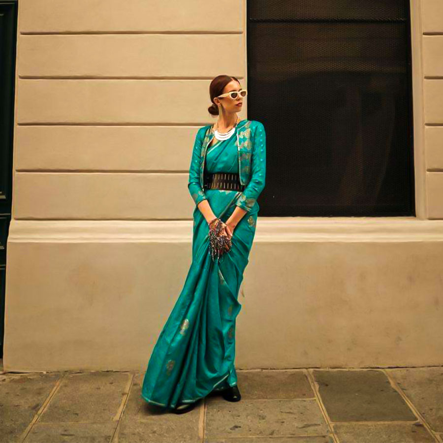 Green  Satin Casual Wear Saree